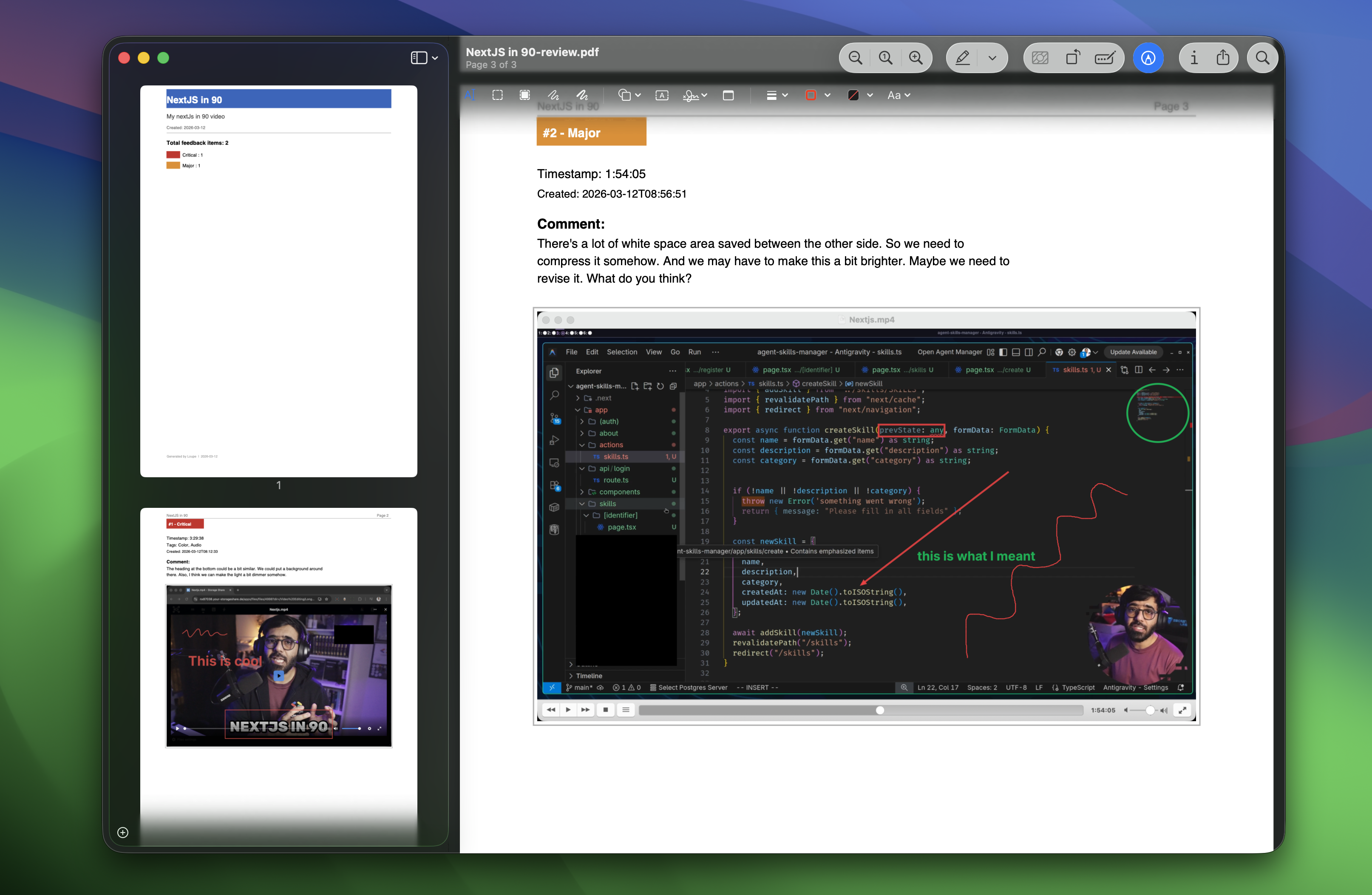 Exported PDF feedback report showing an annotated screenshot with comment and severity